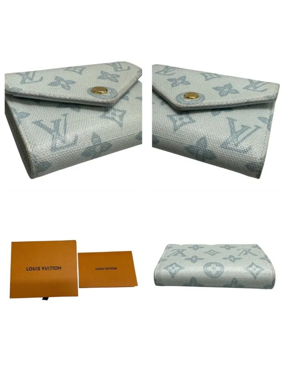 Louis Vuitton Monogram Blue Gold Canvas Leather Trifold Wallet